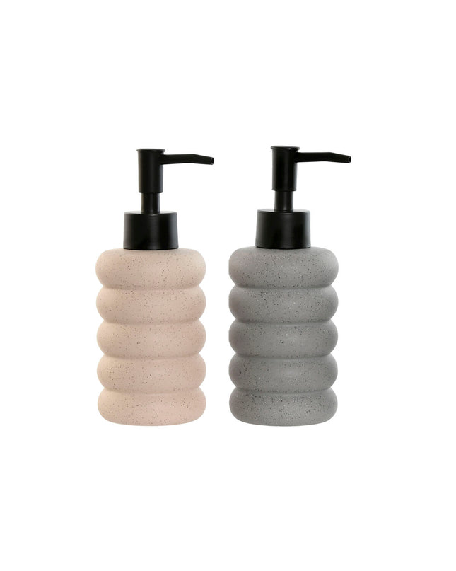 Pair of Home ESPRIT black and gray soap dispensers in ABS and dolomite, 7x7x17.5 cm, for bathroom and home use.
