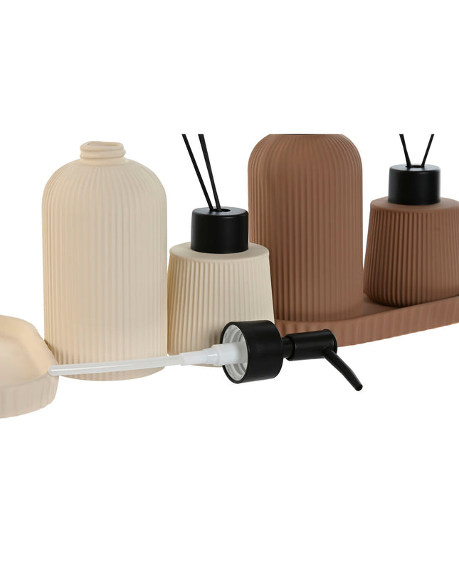 Home ESPRIT Crème Terra cotta ABS and Dolomite bathroom set with three parts, 17x9x2 cm, including two pieces.