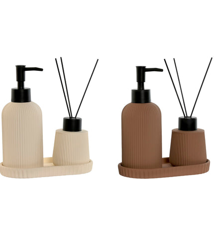 Home ESPRIT Crème Terra cotta ABS Dolomite bathroom set with 3 parts, dimensions 17x9x2 cm, includes 2 pieces for home and cooking.