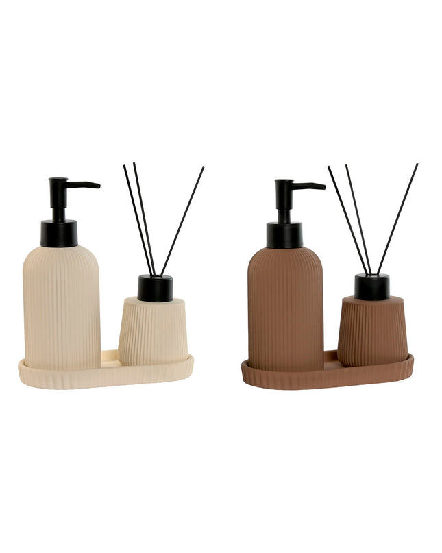 Home ESPRIT Crème Terra cotta ABS Dolomite bathroom set with 3 parts, dimensions 17x9x2 cm, includes 2 pieces for home and cooking.