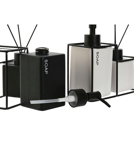 Home ESPRIT white and black metal bathroom set with dolomite details, includes two pieces measuring 14.5x8x17 cm.