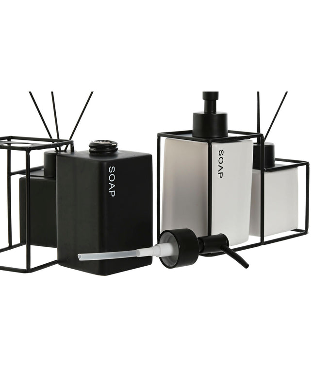 Home ESPRIT white and black metal bathroom set with dolomite details, includes two pieces measuring 14.5x8x17 cm.