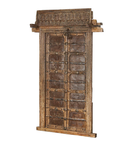 Decorative outdoor garden figure by Home ESPRIT in brown teakwood, measuring 120x46x190 cm, designed as a door ornament.