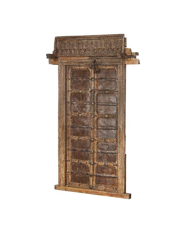 Decorative outdoor garden figure by Home ESPRIT in brown teakwood, measuring 120x46x190 cm, designed as a door ornament.