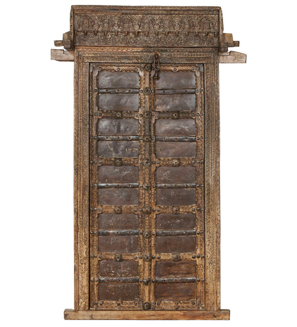 Decorative outdoor garden figure by Home ESPRIT in brown teakwood, 120x46x190 cm, designed as a door ornament for garden decor.