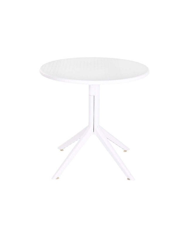 Home ESPRIT white dining table with metal legs and polypropylene top, measuring 80x80x75 cm, suitable for home and kitchen use.
