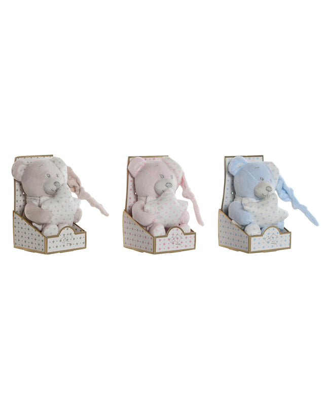 Set of three Home ESPRIT soft plush toys in blue, beige, and pink, measuring 20x10x15 cm, suitable for children.