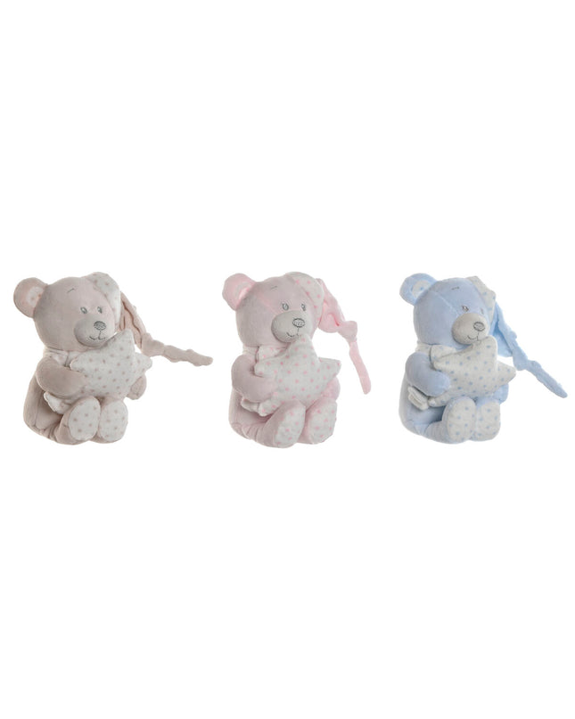 Set of three Home ESPRIT soft plush toys in blue, beige, and pink, measuring 20x10x15 cm, ideal for children.