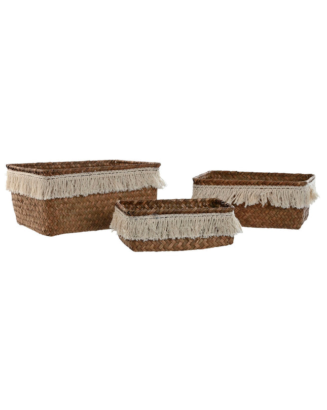 Home ESPRIT basket spelset for home and bath, natural fiber boho design, 23x17x10 cm, worn look in a decorative style.