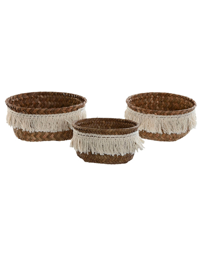 Home ESPRIT natural fiber boho basket spelset for bathroom decor, 16x16x6 cm, with a worn, rustic design.