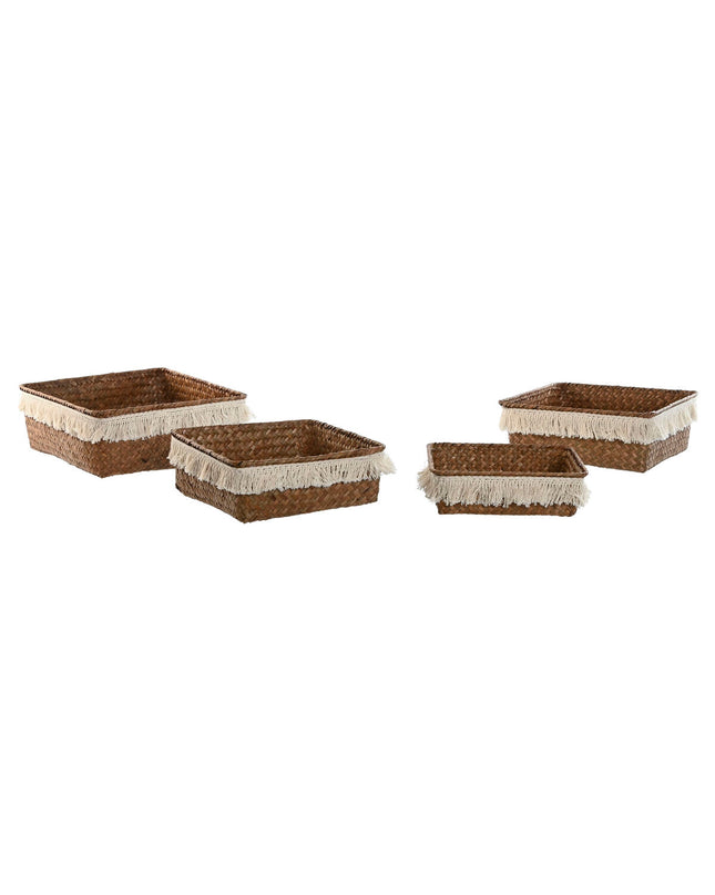Home ESPRIT boho basket spelset with natural fibers, 26x26x10 cm, ideal for bathroom and home storage.