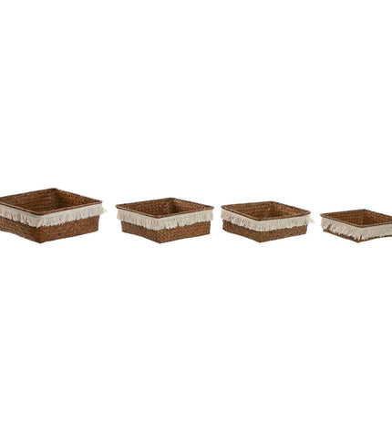 Home ESPRIT basket spelset with natural fiber, boho style, for home and bath, 26x26x10 cm, featuring a worn, rustic look.
