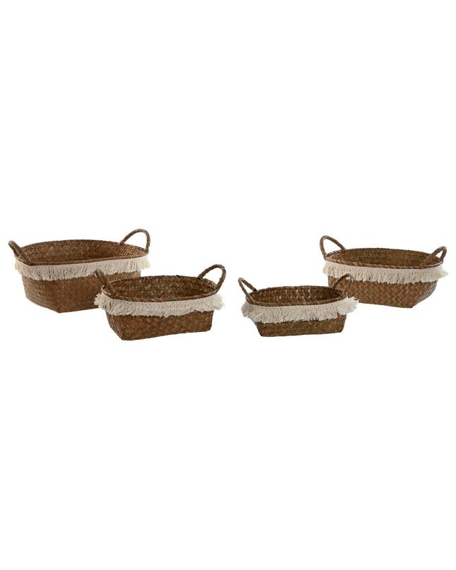 Home ESPRIT boho basket spelset in natuurlijke vezel, 33x25x15 cm, suitable for home, bathroom, and kitchen storage.