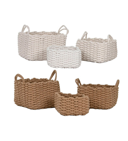 Home ESPRIT basket spelset for bathroom, woven in natural fibers, 28x28x18 cm, ideal for storage and organization.