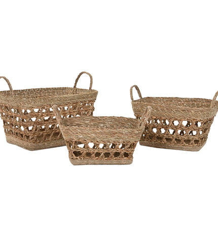 Home ESPRIT Zeegras basket spelset for home and bath, tropical design, 45x35x35 cm, made from natural Zeegras material