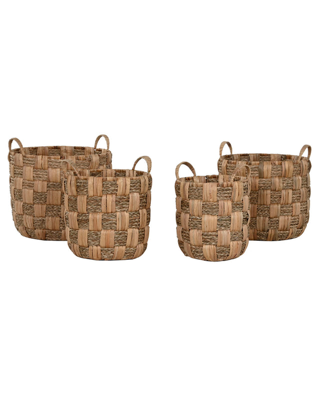 Set of four water hyacinth baskets by Home ESPRIT for home organization and storage, made of natural metal and water hyacinth.