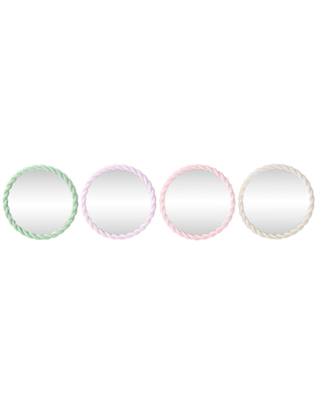 Set of four Home ESPRIT round wall mirrors with green, pink, and purple frames, 44 cm diameter, decorative home decor.