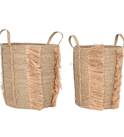 Home ESPRIT Zeegras basket set with two storage containers, natural woven design for home organization and kitchen use.