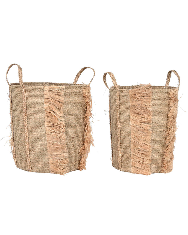 Home ESPRIT Zeegras basket set with two storage containers, natural woven design for home organization and kitchen use.