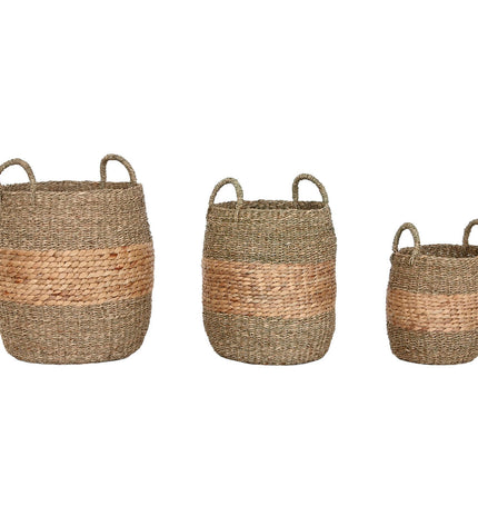 Home ESPRIT waterhyacinth basket set with three storage containers for home organization and kitchen storage.