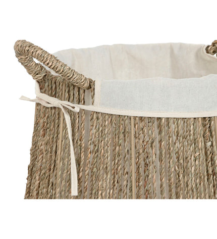 Set of two Home ESPRIT natural seaweed woven laundry baskets, 43x43x48 cm, for home organization and storage.