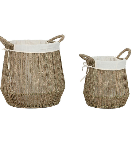 Home ESPRIT natural seaweed laundry baskets, set of two, 43x43x48 cm, ideal for home storage and organization.