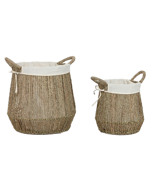 Home ESPRIT natural seaweed laundry baskets, set of two, 43x43x48 cm, ideal for home storage and organization.