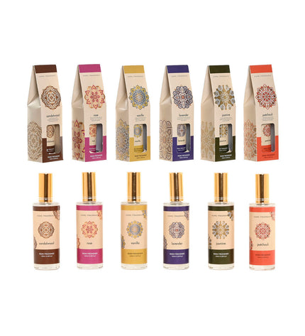 Home ESPRIT luchtverfrisser 100 ml set of 6, huisdecoratie and kitchen freshening sprays, white and blue packaging.