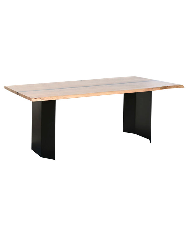 Home ESPRIT dining table with metal frame and acacia wood top, measuring 200x100x76 cm, in a modern kitchen setting.
