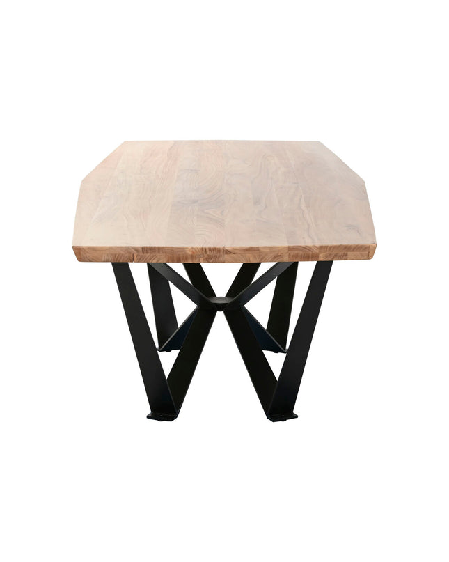 Home ESPRIT eettafel with acacia wood top and metal frame, measuring 220 x 100 x 76 cm, in a modern dining room setting.