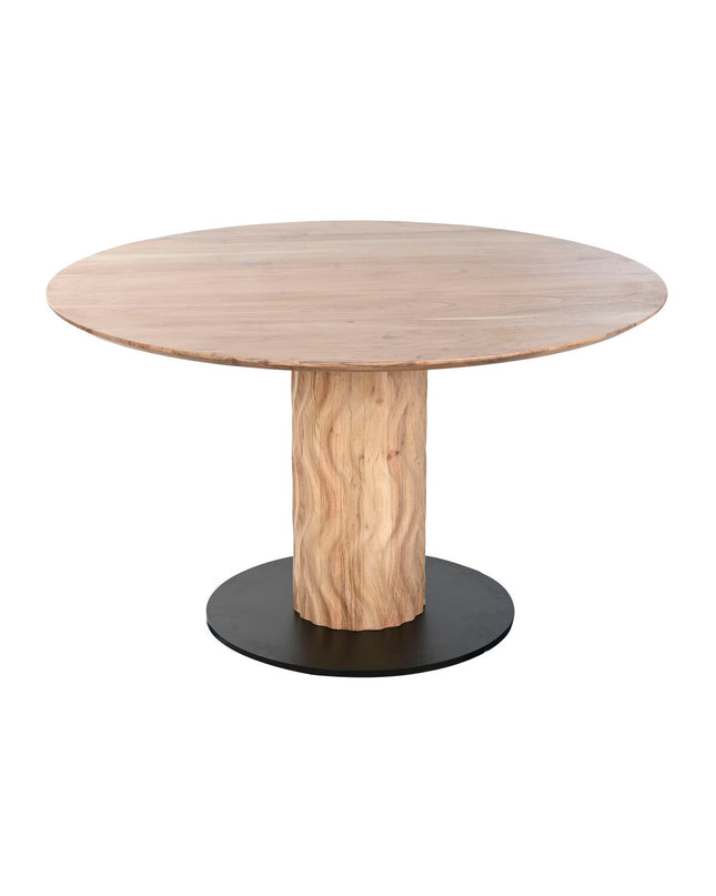 Home ESPRIT Eettafel Metaal Acacia, 130x130x76 cm, showing a modern dining table with metal frame and wooden acacia top.