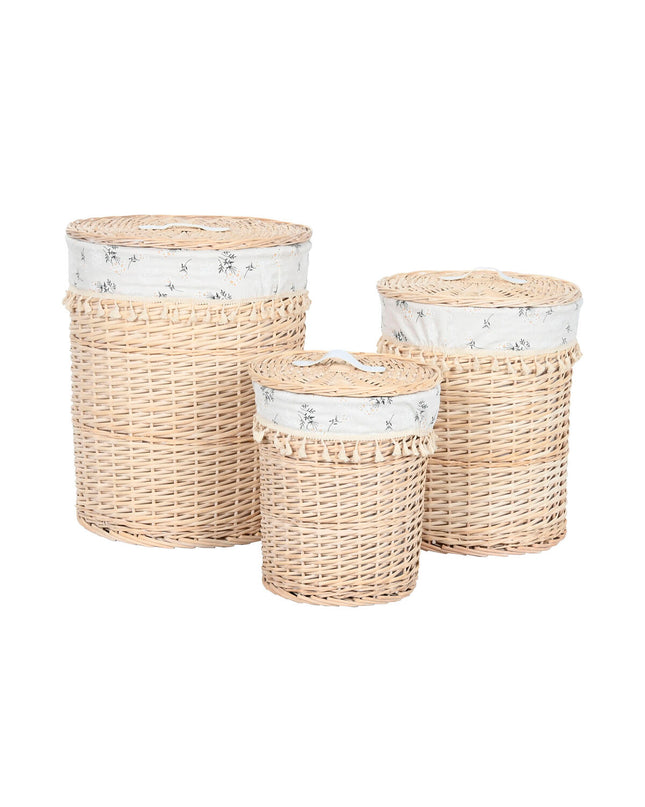 Home ESPRIT wicker laundry basket with shabby chic design, 45x45x55 cm, three-part storage for home organization.