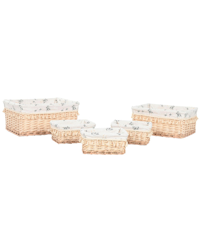 Home ESPRIT wasmand with natural woven design, shabby chic style, measuring 48x38x22 cm, featuring five storage compartments.