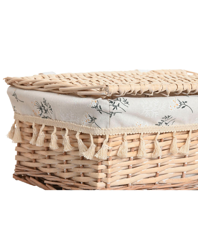 Home ESPRIT natural woven laundry basket with three compartments, shabby chic style, 42x33x20 cm for home organization.