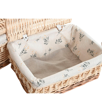 Home ESPRIT wicker laundry basket with shabby chic design, natural finish, 42x33x20 cm, three-part storage solution.