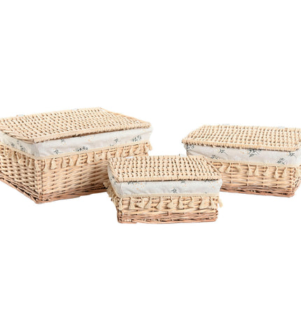 Home ESPRIT natural woven laundry basket with three compartments, shabby chic style, 42x33x20 cm for home storage and organization.