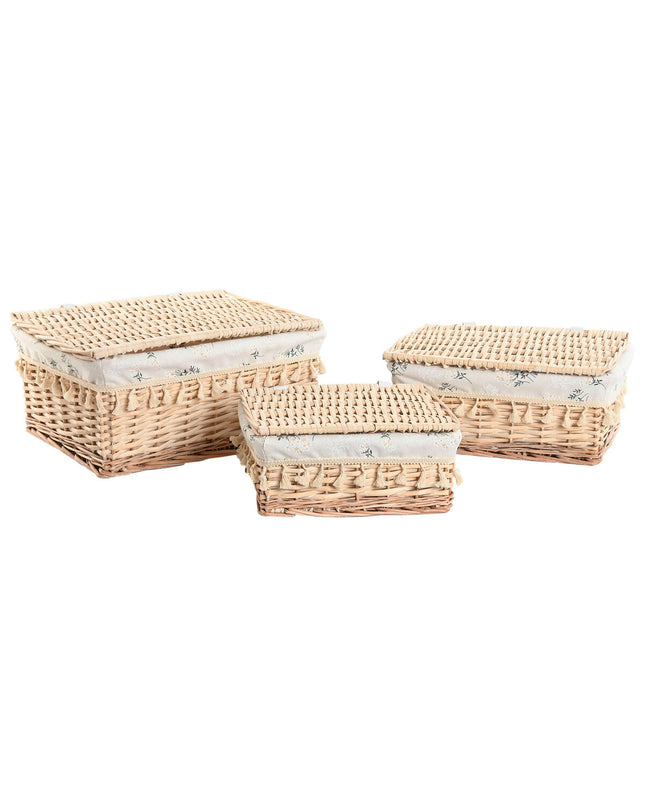 Home ESPRIT natural woven laundry basket with three compartments, shabby chic style, 42x33x20 cm for home storage and organization.