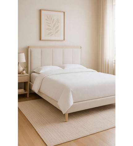 Home ESPRIT bed in lichtgrijs fabric, measuring 196x223x135 cm, with a modern design and sturdy frame.