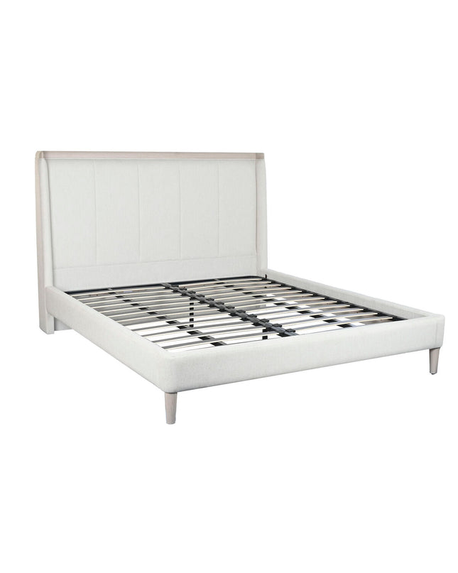 Home ESPRIT light grey bed in a spacious bedroom with a sturdy frame and modern design, measuring 196 x 223 x 135 cm.