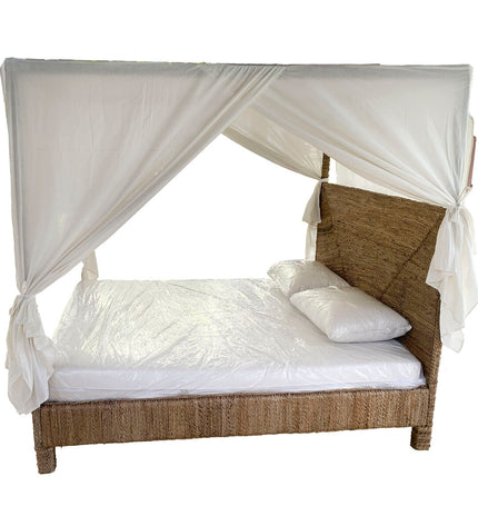 Home ESPRIT bed in a spacious bedroom, showcasing the 209x188x198 cm size with a modern design and wooden frame.