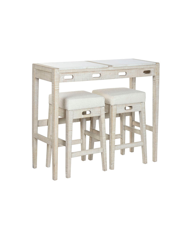 Home ESPRIT dining table with natural wood finish and white chairs, measuring 112 x 40 x 96 cm, for home and kitchen decor.