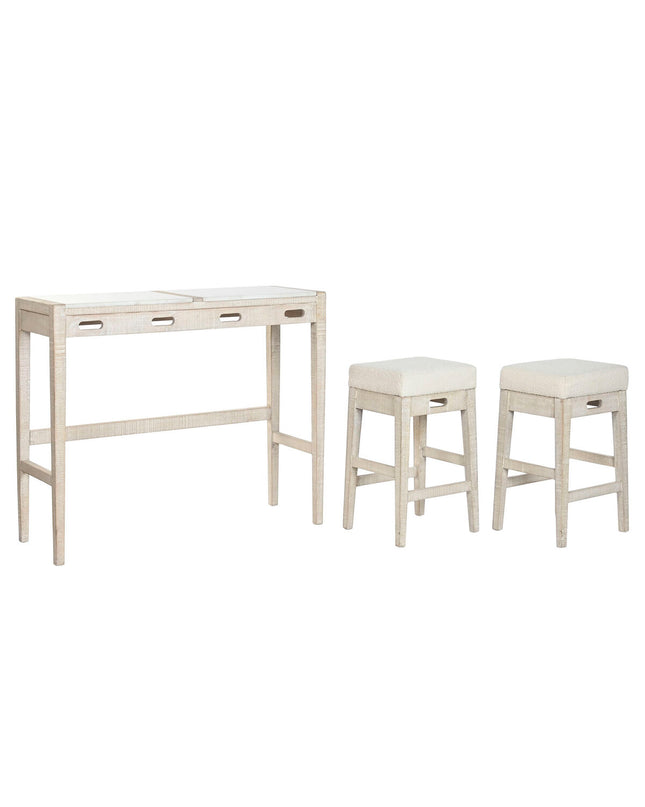 Home ESPRIT dining table with white natural finish and matching chairs, measuring 112x40x96 cm, in a home interior setting.