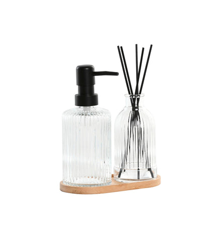 Home ESPRIT black and transparent bamboo crystal modern 3-piece bathroom set for home and cooking.