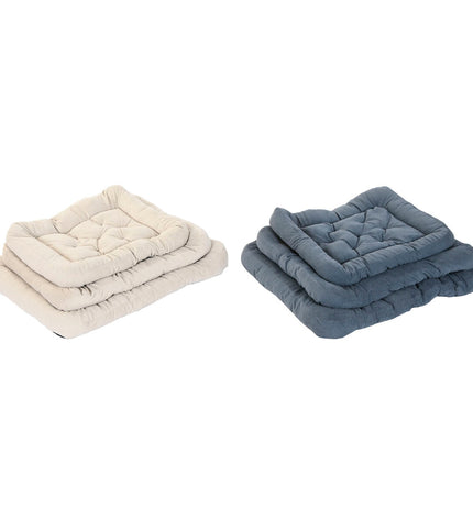 Two beige, grey, and crème dog beds from Home ESPRIT, measuring 72x60x9 cm, designed for small pets.