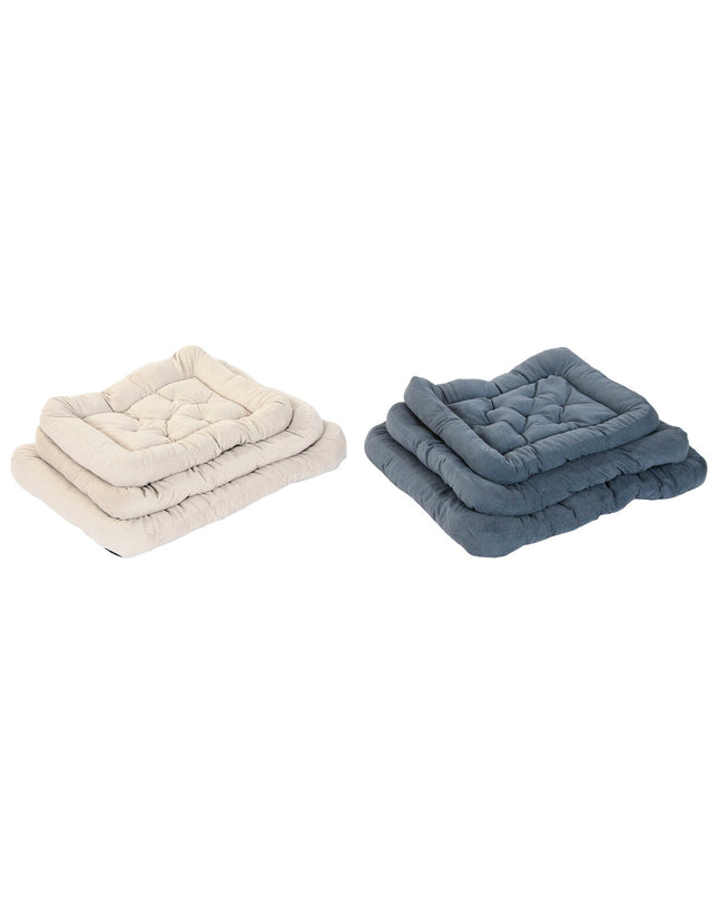 Two beige, grey, and crème dog beds from Home ESPRIT, measuring 72x60x9 cm, designed for small pets.