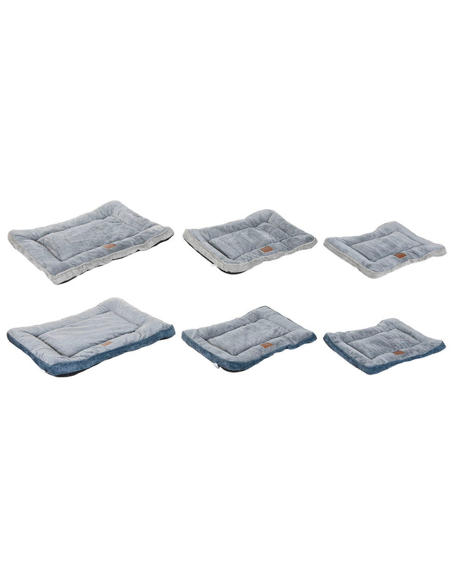 Two blue and gray Home ESPRIT dog beds for small pets, measuring 85x70x8 cm, shown in a cozy indoor setting.