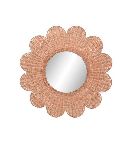 Home ESPRIT Wandspiegel in bruin natuurlijk tropisch style, 98x98 cm, round mirror with wooden frame for home decor.