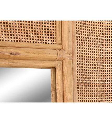 Home ESPRIT light brown tropical round wall mirror for home decor, with natural wooden frame and stylish design.