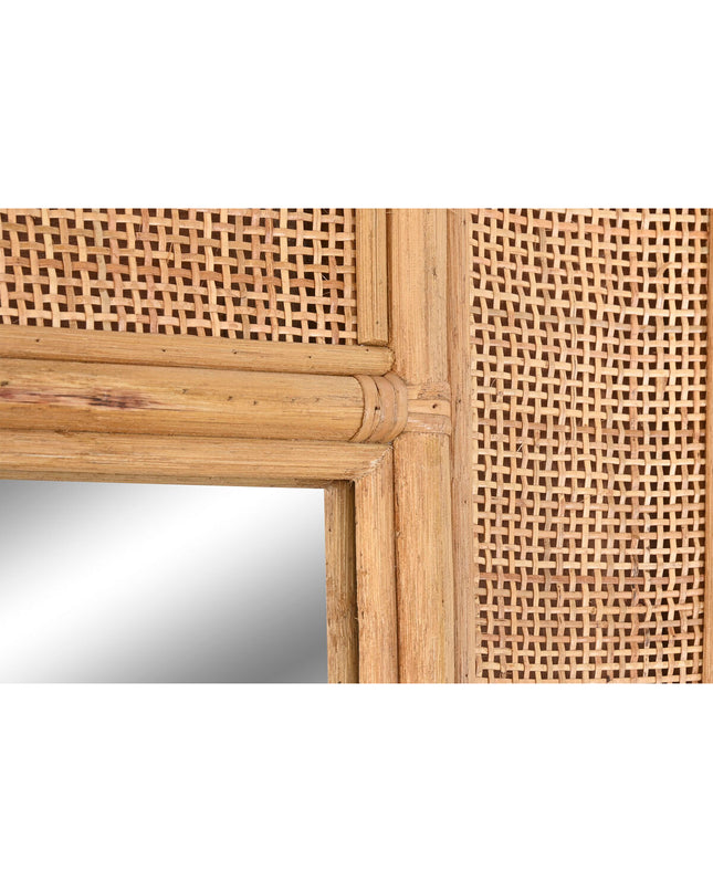 Home ESPRIT light brown tropical round wall mirror for home decor, with natural wooden frame and stylish design.