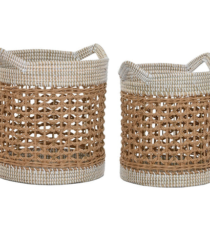 Home ESPRIT wicker basket set with natural paper and sea grass, ideal for home storage and organization, shown with two parts.